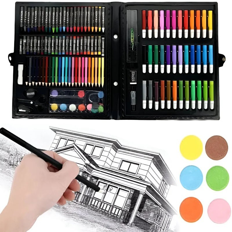 Trusa de pictura si desen, set creativ complet, 150 piese, valiza compartimentata, 6 ani+ - imagine 14